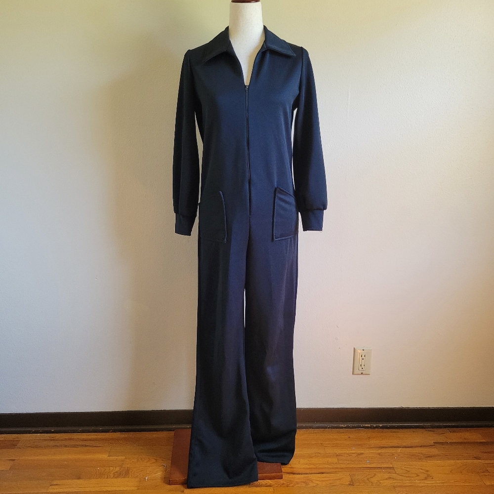California Connection | 70s Vintage Groovy Black Flared Jumpsuit
